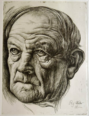 Richard M&uuml;ller (1874-1954),M&uuml;llers beeindruckende Port&auml;tgrafik eines alten
Dresdner Droschkenkutschers,etching in a breathtaking technical perfection, a Masterwork of
portrait-art
