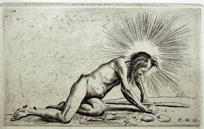 Richard M&uuml;ller (1874-1954),Nackter, gottergebener Pilger wird von respektlosen
M&auml;usen erklommen,disrespectful mice climbing a nude meek pilgrim 