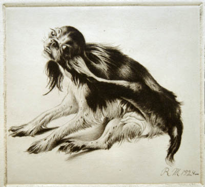 Richard M&uuml;ller
(1874-1954),M&uuml;llers Hund in ungew&ouml;hnlicher  Stellung erfasst,M&uuml;llers King-Charles
dog captured in an unusal position 